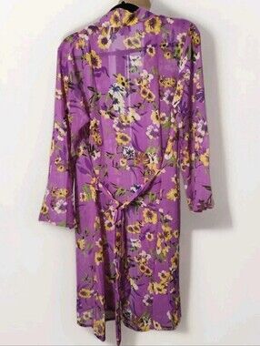 Shore Drive New Purple With Yellow Flowers Boho Kimono-Style Duster OS